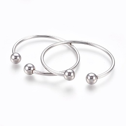 Honeyhandy 304 Stainless Steel Cuff Bangles, Torque Bangles, End with Removable Round Beads, Stainless Steel Color, 2 inch(5cm)x2-3/8 inch(6cm), 3mm