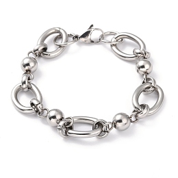 Honeyhandy 304 Stainless Steel Round Link Chain Bracelets, with Lobster Claw Clasps, Stainless Steel Color, 8-1/8 inch(20.5cm)