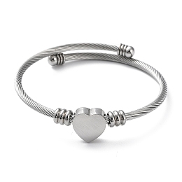 Honeyhandy Tarnish Resistant 304 Stainless Steel Cuff Bangle with 201 Stainless Steel Heart Beaded, Stainless Steel, Inner Diameter: 2-1/4 inch(5.55~5.8cm)