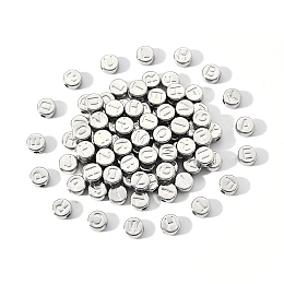 Honeyhandy CCB Plastic Beads, Flat Round with Random Mixed Letters, Platinum, 7x4mm, Hole: 1.4mm, about 100pcs/bag