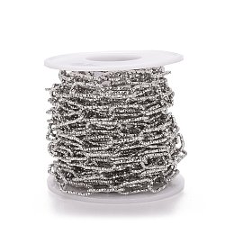 304 Stainless Steel Paperclip Chains, Faceted, with Spool, Unwelded, Platinum, 17x7x1.5mm, about 16.40 Feet(5m)/Roll