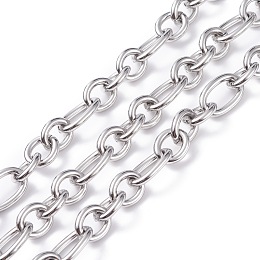 Honeyhandy 304 Stainless Steel Oval Link Chains, Unwelded, with Spool, Stainless Steel Color, 21x13x3mm, 15x12.5x3mm, about 16.40 Feet(5m)/Roll