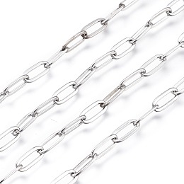 Honeyhandy 304 Stainless Steel Cable Chains, Paperclip Chains, Drawn Elongated Cable Chains, Soldered, with Spool, Stainless Steel Color, 9.7x4.2x0.9~1mm, about 32.8 Feet(10m)/roll