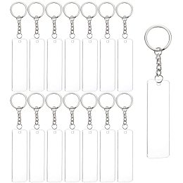 BENECREAT 15PCS Acrylic Key ring Blanks 3x1 Inch Rectangle Acrylic Clear Keychain Blanks with 20PCS Jump Rings, 1PC Storage Box for DIY Projects and Crafts