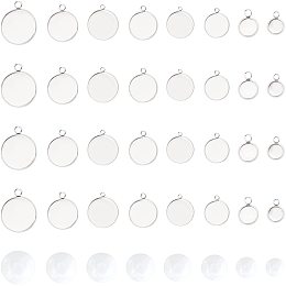 UNICRAFTALE About 48 Sets 8 Sizes 6-30mm Flat Round Trays Stainless Steel Pendant Cabochon Setting with Transparent Glass Cabochons Settings for Jewelry Making DIY Findings Stainless Steel Color