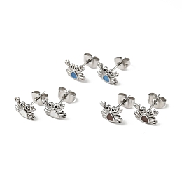 Honeyhandy Enamel Crab Stud Earrings with 316 Surgical Stainless Steel Pins, Stainless Steel Color Plated 304 Stainless Steel Jewelry for Women, Mixed Color, 7x9mm, Pin: 0.8mm