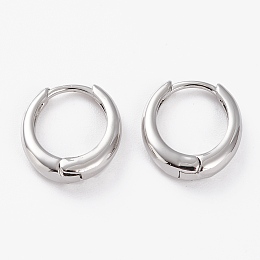 Honeyhandy Brass Huggie Hoop Earrings, Long-Lasting Plated, Oval, Platinum, 17x15x4mm, Pin: 1mm