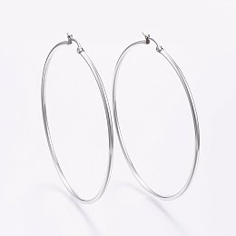 Honeyhandy 304 Stainless Steel Big Hoop Earrings, Hypoallergenic Earrings, Ring Shape, Stainless Steel Color, 12 Gauge, 69~71x2mm, Pin: 0.7x1mm