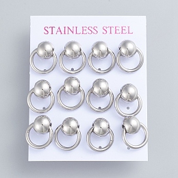 Honeyhandy 304 Stainless Steel Dangle Stud Earrings, with Ear Nuts, Ball with Ring, Stainless Steel Color, 17x14mm, Pin: 0.7mm, 6pairs/card