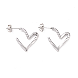 Honeyhandy 304 Stainless Steel Stud Earring for Women, Heart, Stainless Steel Color, 18.5x17x2mm, Pin: 0.8mm