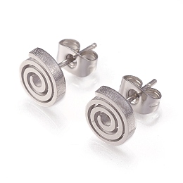 Honeyhandy 304 Stainless Steel Stud Earrings, with Ear Nuts, Vortex, Stainless Steel Color, 8~8.5x1.5mm, Pin: 0.8mm, 12pairs/card