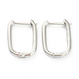 Honeyhandy Brass Huggie Hoop Earrings, Long-Lasting Plated, Rectangle, Platinum, 16x12x2mm, Pin: 0.8mm