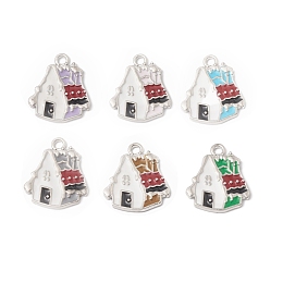 Alloy Enamel Pendants, House Charm, Platinum, Mixed Color, 19.5x17x1.4mm, Hole: 2mm