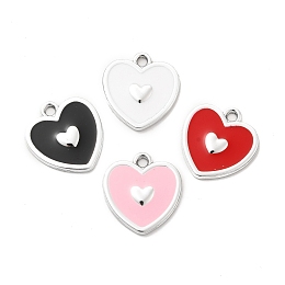 Honeyhandy UV Plating Alloy Enamel Pendants, Heart Charm, Platinum, Mixed Color, 17.5x17.5x1.5mm, Hole: 1.6mm