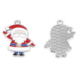 Honeyhandy Rack Plating Alloy Enamel Pendants, Cadmium Free & Lead Free, Father Christmas, Platinum, 25x18x1mm, Hole: 1.6mm