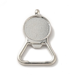 Honeyhandy Alloy Pendant Cabochons Settings, Bottle Opener, Flat Round, Platinum, Tray: 24.5mm, 58x37x4mm, Hole: 3.5mm