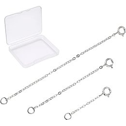 SUNNYCLUE 1 Box 3 Size Necklace Extender Sterling Silver Chain with Clasps & Curb Chains Extender for Women Necklace Extenders Strong Removable Bracelet Anklet Extension for Jewelry Making, Silver