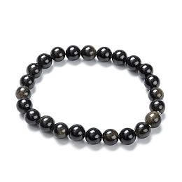 Honeyhandy Natural Golden Sheen Obsidian Stretch Beaded Bracelets, Round, Inner Diameter: 2-1/8 inch(5.5cm), Beads: 8~9mm