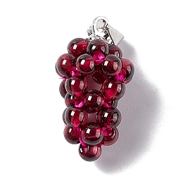 Honeyhandy Natural Garnet Cluster Pendants, Grape Charm, with Brass Findings, Platinum, 19x10x9.5mm, Hole: 4x4mm