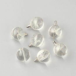 Honeyhandy Round Alloy Glass Pendants, Cadmium Free & Lead Free, with Dried Dandelion Inside, For Dandelion Wish Necklaces Making, Platinum, 25~26x20mm, Hole: 1.5mm