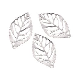 NBEADS 500 Pcs Iron Filigree Pendants, Leaf, Platinum, 23x13x1mm, Hole: 0.5mm