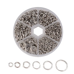 Honeyhandy 1 Box of Iron Jump Rings, Mixed Size, Open Jump Rings, Platinum, 18~21 Gauge, 4~10x0.7~1mm, Inner Diameter: 2.6~8mm, about 1600pcs/box, Packaging Box: 8x2cm