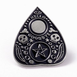 Honeyhandy Heart with Skull Divination Board Enamel Pin, Platinum Alloy Word Hello Goodbye Badge for Backpack Clothes, Black, 30x25x1.5mm