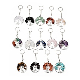 Honeyhandy Tree of Life Natural & Synthetic Gemstone Keychain, Stone Lucky Pendant Keychain, Lead Free & Cadmium Free, 11.8~12cm