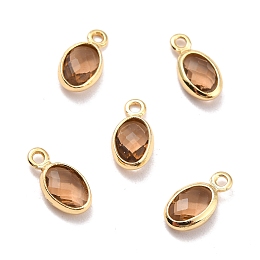 Honeyhandy Eco-Friendly Brass with Glass Pendants,  Long-Lasting Plated, Lead Free & Cadmium Free & Nickel Free, Oval, Real 18K Gold Plated, Camel, 9x4.5x2mm, Hole: 1.2mm