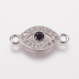 Honeyhandy Brass Cubic Zirconia Links, Evil Eye, Black, Platinum, 7x15.5x2mm, Hole: 1mm