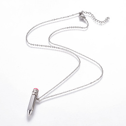 Honeyhandy 304 Stainless Steel Pendant Necklaces, with Enamel, Pencil, Stainless Steel Color, 460x1mm