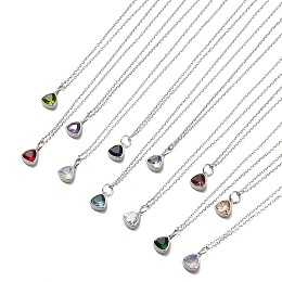 Honeyhandy Triangle Cubic Zirconia Pendant Necklaces, 304 Stainless Steel Cable Chain Necklace for Women, Stainless Steel Color, Mixed Color, 17.91 inch(45.5cm)