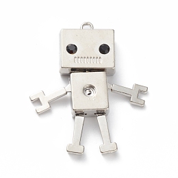 Honeyhandy Alloy Pendants, with Rhinestone, Robot Charms, Cadmium Free & Lead Free, Platinum, 48x40x9mm, Hole: 3mm