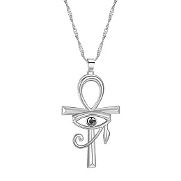 Honeyhandy Ankh Cross with Eye of Horus Rhinestone Pendant Necklace, Alloy Jewelry for Men Women, Platinum, 17.72~18.90 inch(45~48cm)