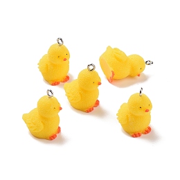 Honeyhandy Opaque Resin Pendants, with Platinum Tone Iron Loops, Duck Charm, Gold, 24x15.5x20mm, Hole: 2mm