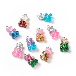 Honeyhandy Transparent Resin Glitter Pendants, with Platinum Tone Alloy Loops, Two Tone, Bear, Mixed Color, 20x11x8mm, Hole: 2mm