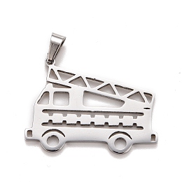 Honeyhandy 304 Stainless Steel Pendants with 201 Stainless Steel Clasp, Fire Fighting Truck, Stainless Steel Color, 21.5x28.5x1.5mm, Hole: 5x3mm