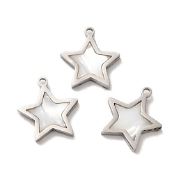 Honeyhandy 304 Stainless Steel Star Charms, with Shell, Stainless Steel Color, 15x14x2mm, Hole: 1.2mm