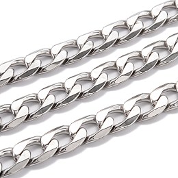 Honeyhandy 304 Stainless Steel Cuban Link Chain, Unwelded, with Spool, Stainless Steel Color, 17x11.5x3.5mm, 16.4 Feet(5m)/roll