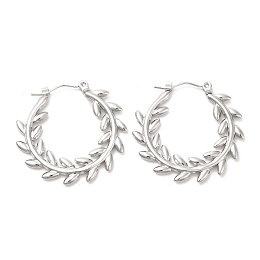 Honeyhandy Non-Tarnish 304 Stainless Steel Hoop Earrings for Women, Leaf, Stainless Steel Color, 29x30x2mm