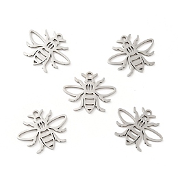 304 Stainless Steel Pendants, Bee, Stainless Steel Color, 15x18.5x1mm, Hole: 1.4mm