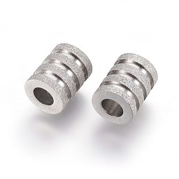 Honeyhandy 304 Stainless Steel European Beads, Large Hole Beads, Grooved Column, Stainless Steel Color, 10x8mm, Hole: 4mm