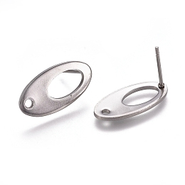 Honeyhandy 304 Stainless Steel Stud Earring Findings, Oval, Stainless Steel Color, 18.5x9.5x1mm, Hole: 1.5mm, Pin: 0.8mm