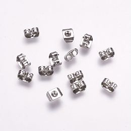 Honeyhandy 316 Surgical Stainless Steel Ear Nuts, Earring Backs, Stainless Steel Color, 5x3.5x2.5mm, Hole: 0.6mm