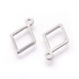 Honeyhandy 304 Stainless Steel Open Pendants,,  Rhombus, Stainless Steel Color, 14x9x0.8mm, Hole: 1mm