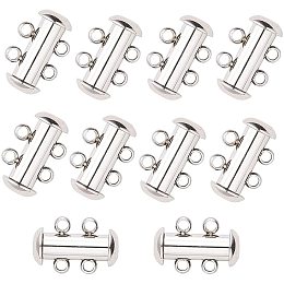 Pandahall Elite 10 Sets Stainless Steel Slide Lock Clasps Tube Necklace Multilayer Chain Clasp Connectors 2 Strands Jewelry Clasps for Necklace Bracelet Jewelry Findings 15x10x6.5mm, Hole 1.8mm