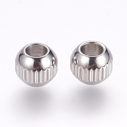 Honeyhandy 201 Stainless Steel Beads, Round with Vertical Stripes, Stainless Steel Color, 8x7mm, Hole: 3mm