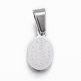 Honeyhandy 304 Stainless Steel Religion Pendants, Oval with Single Sided Saint Jude, Stainless Steel Color, 13.5x8x1.5mm, Hole: 4x6mm