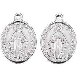 UNICRAFTALE 10pcs 304 Stainless Steel Pendants Oval Dangle Charms with Virgin Mary Silver Tone 1.5mm Hole Lettering Pendants for DIY Necklace Bracelet Making 19.5x13.5x2.5mm