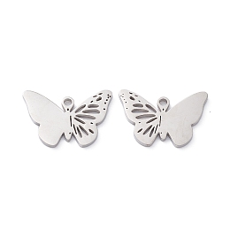 Honeyhandy 304 Stainless Steel Charms, Hollow, Butterfly Charms, Stainless Steel Color, 12x18x1mm, Hole: 1.5mm